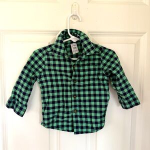 Carter's Baby Boy Green & Gray Plaid Long Sleeve Shirt: Size 12 months